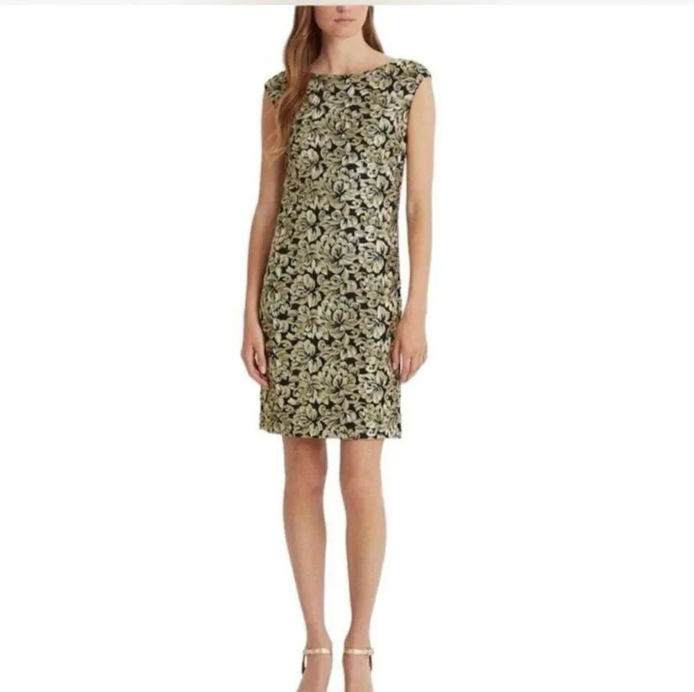 LAUREN RALPH LAUREN Embroidered Cap-Sleeve Dress Size 14